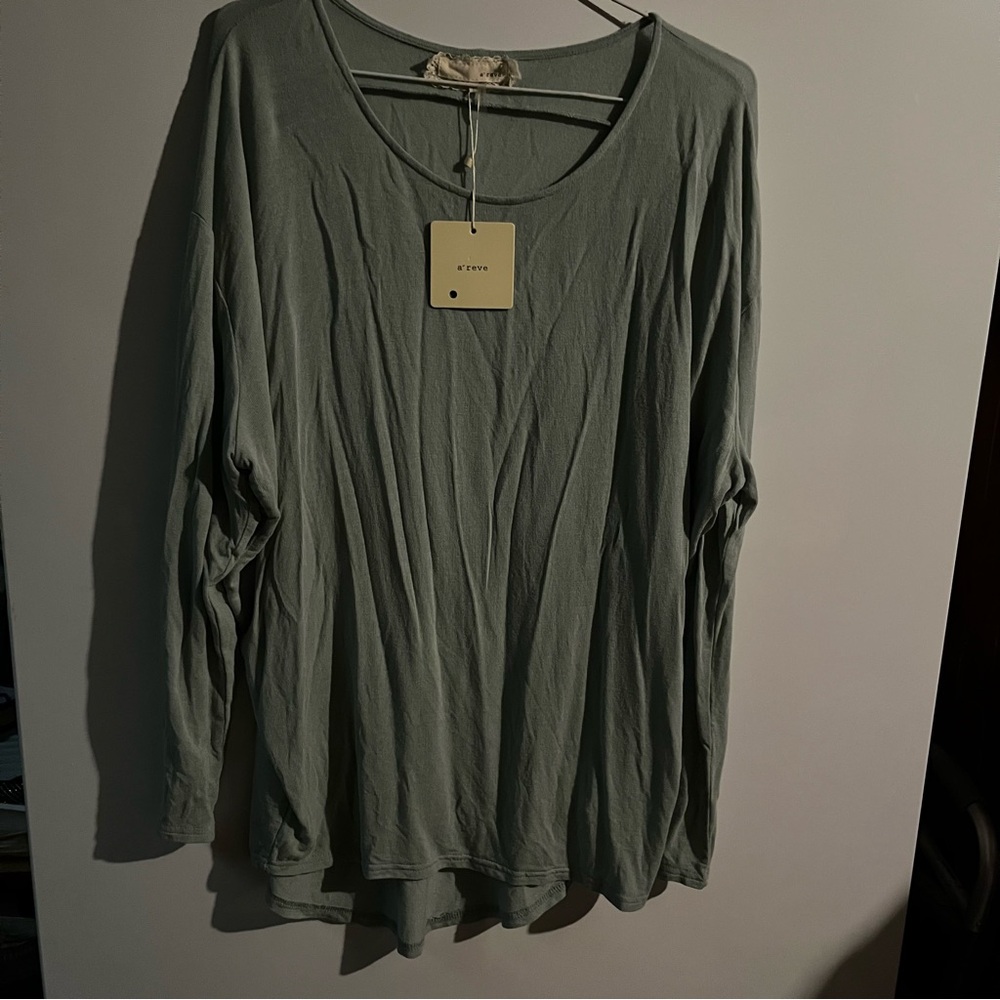 A'Reve Sage Green Long Sleeve Scoop Neck Top